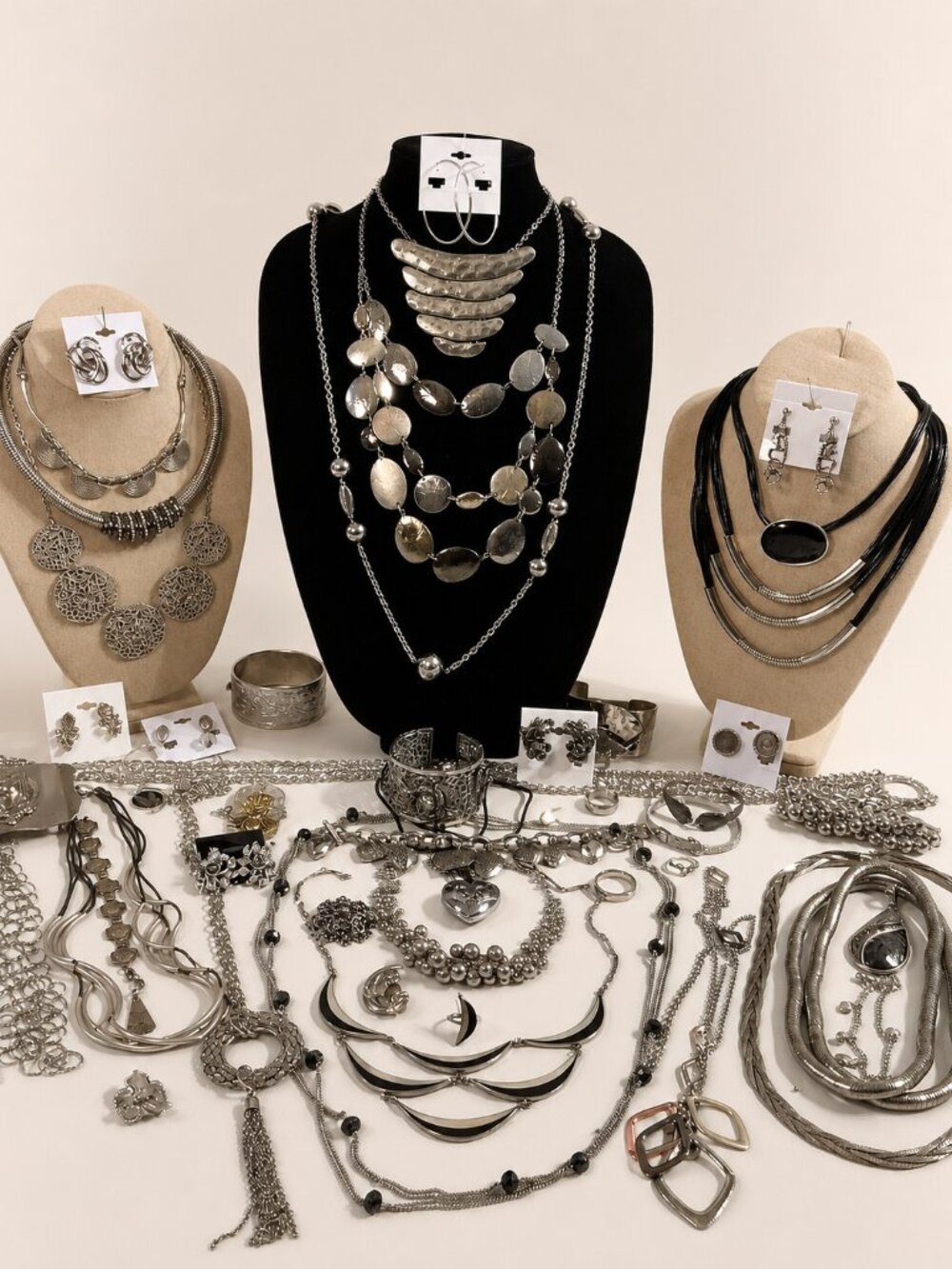 Silver-Tone Statement Layered Necklace Set - Women Jewelry
